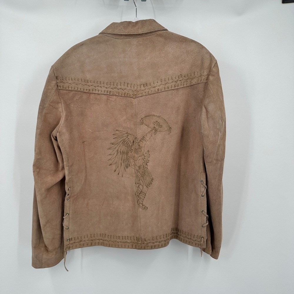 Oscar de la Renta Suede Jacket Sz 42 Vintage 70s‎ Western Native Eagle Lace Up - Picture 3 of 10
